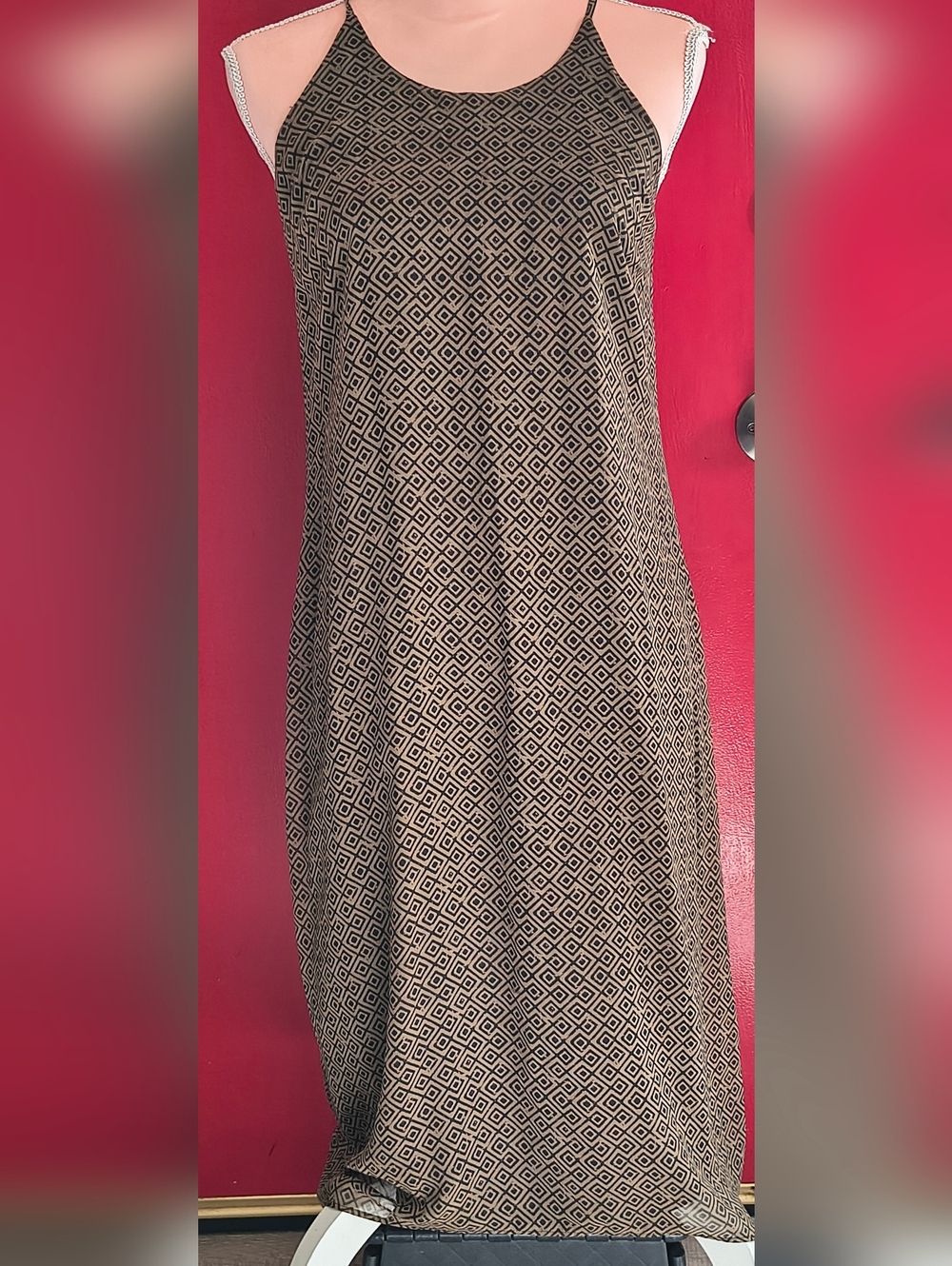 Women’s Geometric Print Tank Maxi Dress - Black/Cream